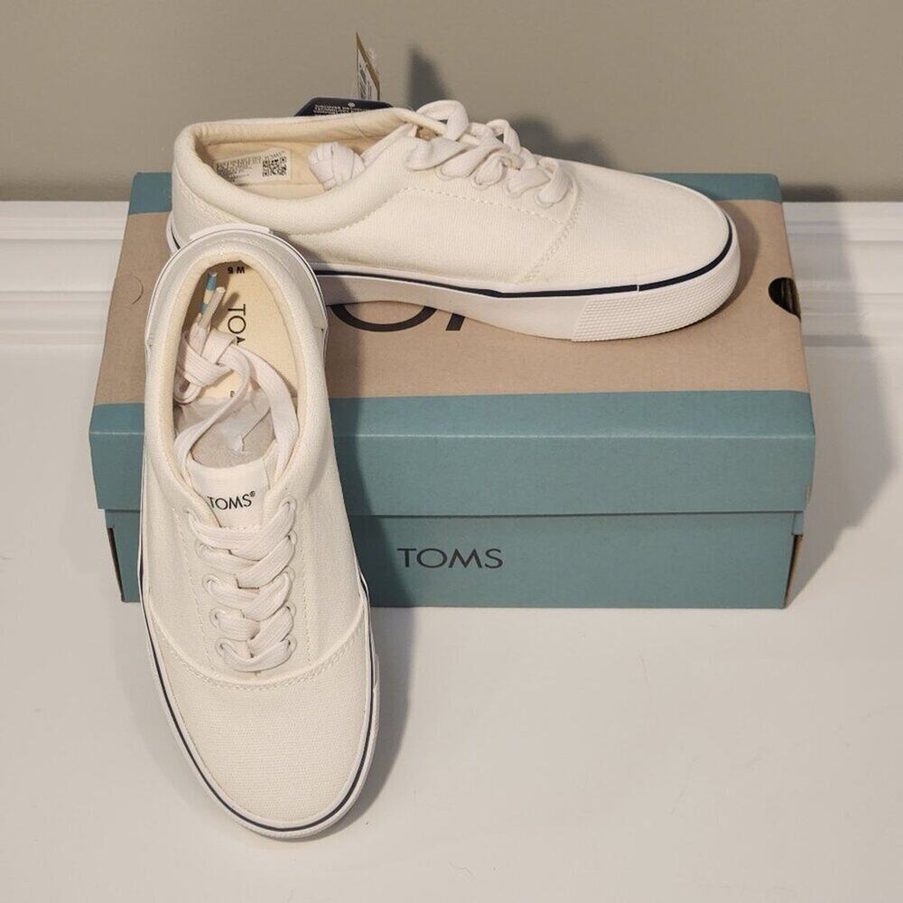 Toms Women's White Canvas Sneakers with Black Trim